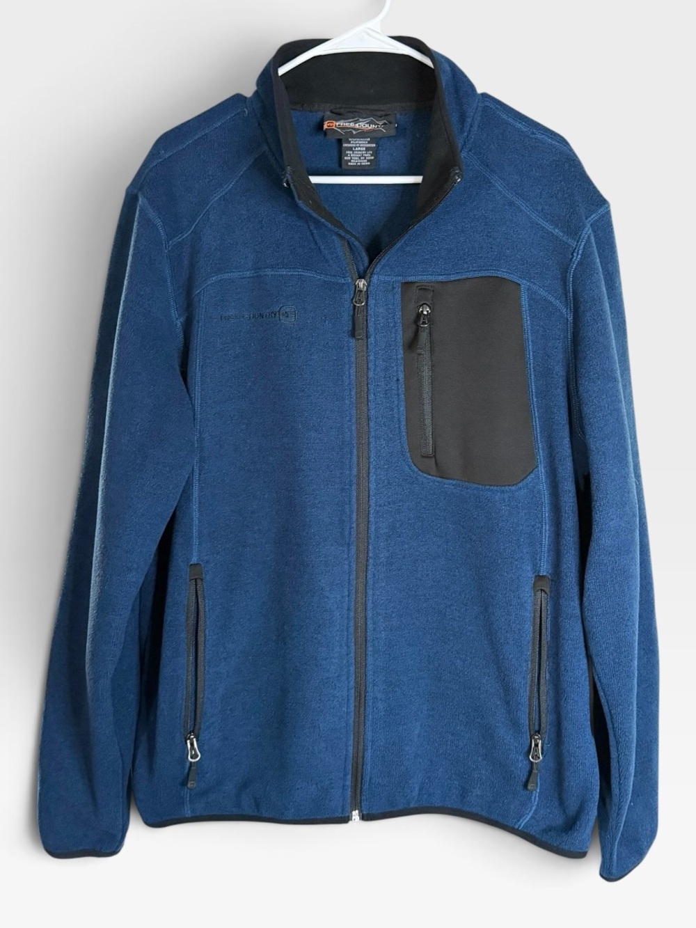 Free Country Men’s Blue Full-Zip Sweater Knit Fleece Jacket Blue/Black Size LG
